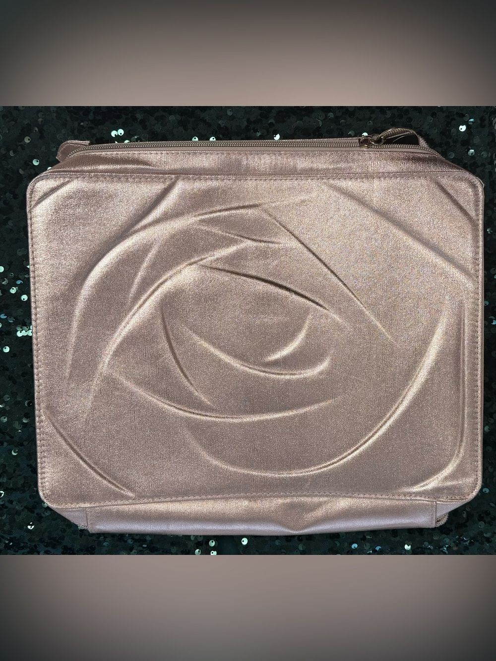 Lancôme- Elegant Rose-Embossed Satin Clutch - Rose Gold shimmer